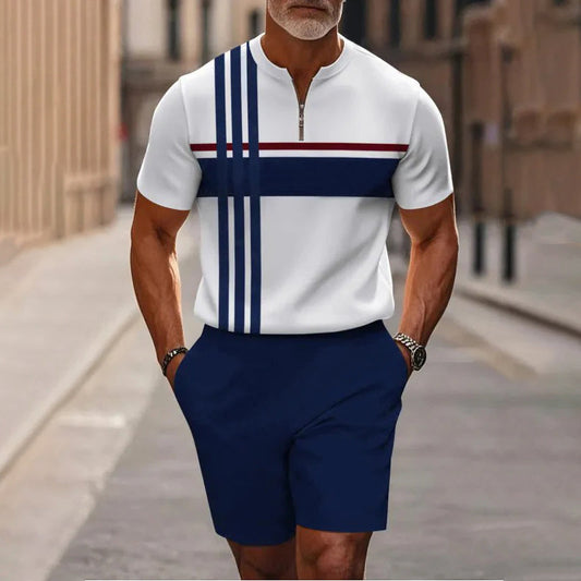 👕Zestaw męski: koszulka z krótkim zamkiem i szorty
