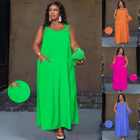 👗Casualowa sukienka maxi bez rękawów dla kobiet, z kieszeniami