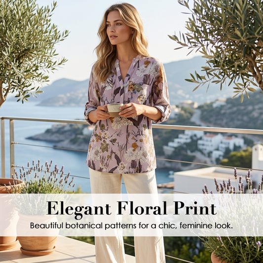 Damska bluzka z dekoltem w serek i kwiatowym nadrukiem