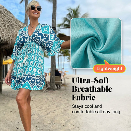 👗Damska sukienka w stylu bohemy z dekoltem w serek, o luźnym kroju