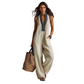 Női ujjatlan, V-nyakú, széles szárú jumpsuit