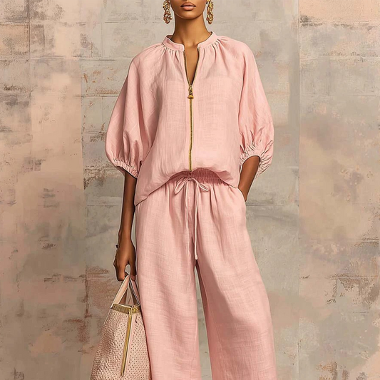 Swobodny dwuczęściowy zestaw domowy ze spodniami ze sznurkiem