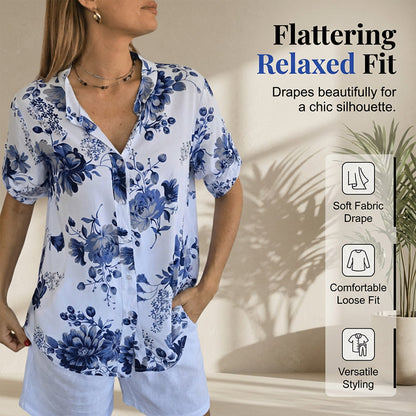 Damska koszula z kwiatowym nadrukiem i guzikami