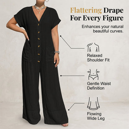 Summer Casual Button Front Jumpsuit for Women