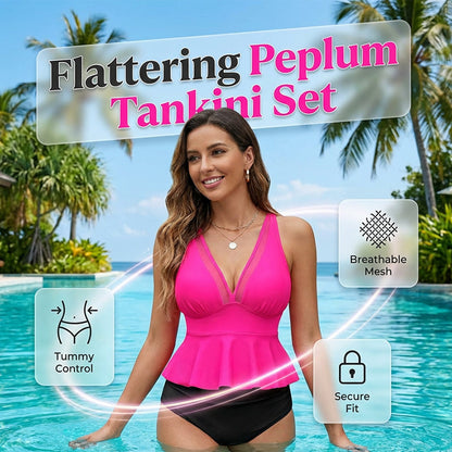Damska komplet tankini z falbaną i spodenkami