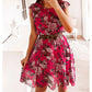 Women's Floral Ruffle Sleeve Chiffon Dress