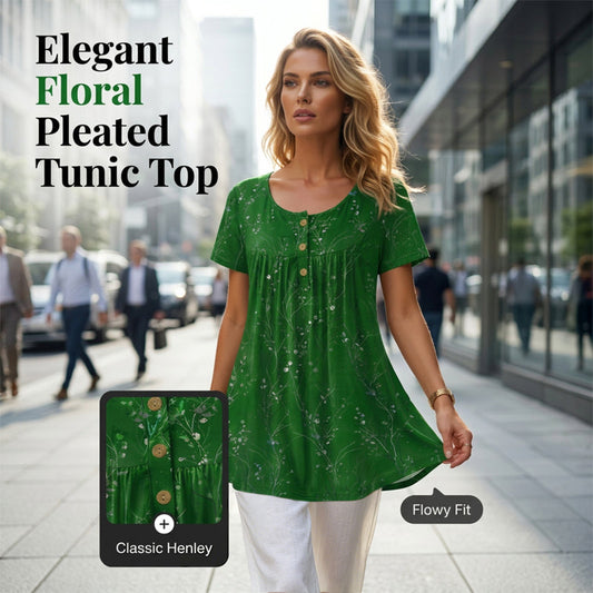 Damski top tunika w kwiatowy wzór z plisowaniem