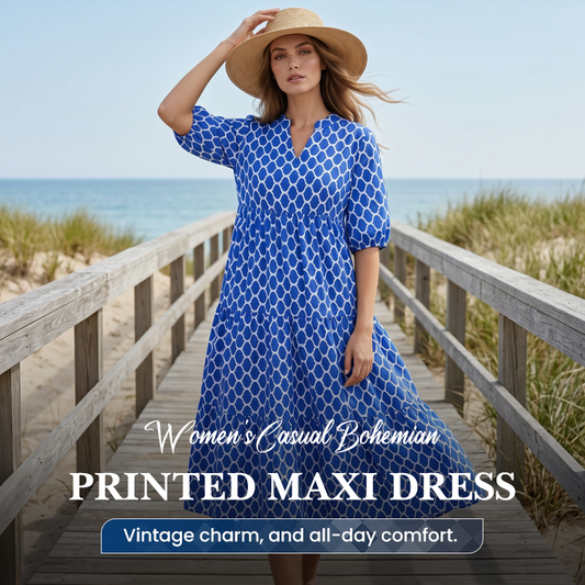 Damska sukienka maxi w stylu bohemy z nadrukiem