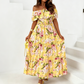 👗 Letnia sukienka maxi w kwiaty z odkrytymi ramionami i falbanami – elegancka, zwiewna i idealna na słoneczne dni 🌸☀️