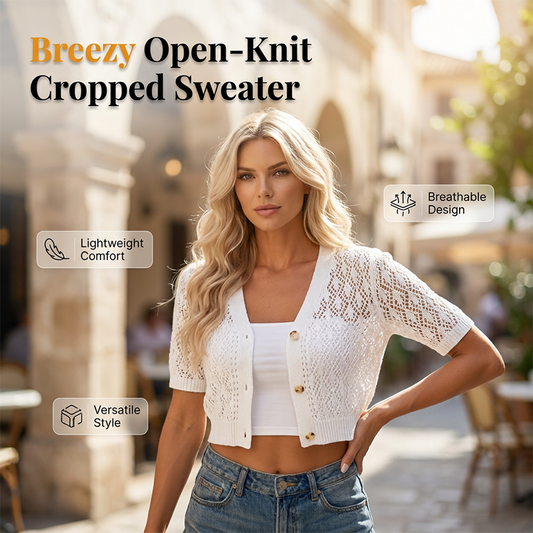 Sweter z krótkim rękawem, dekoltem w serek i guzikami