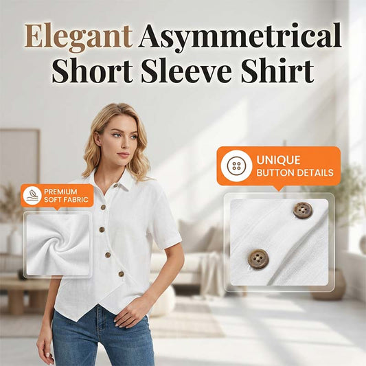 ✨ Naturalna elegancja – damska koszula z asymetrycznym zapięciem na guziki i krótkim rękawem👚