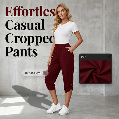 Damskie spodnie capri z elastycznym paskiem