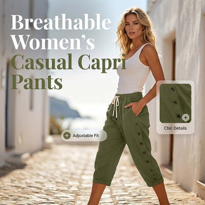 Damowe spodnie capri w stylu casualowym z guzikami po bokach