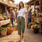 Damowe spodnie capri w stylu casualowym z guzikami po bokach