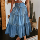 👗 Farmer maxi szoknya – Magas derekú, többszintes, A-vonalú, elölt gombos ✨