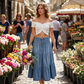 👗 Farmer maxi szoknya – Magas derekú, többszintes, A-vonalú, elölt gombos ✨