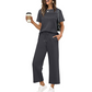 👕Damska koszulka o dopasowanym kroju – dekolt w serek z klapami, materiał zapewniający chłód, jednolite kolory 🌿