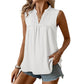 👚Top w groszki bez rękawów – koronkowy dekolt w szpic, marszczony, krój babydoll 🌼