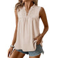 👚Top w groszki bez rękawów – koronkowy dekolt w szpic, marszczony, krój babydoll 🌼