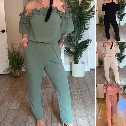 Off-Shoulder fodros dizájn jumpsuit