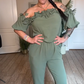 Off-Shoulder fodros dizájn jumpsuit