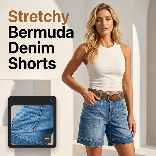 🩳 Vírusos Bermuda farmernadrág – Combot fedő magabiztosság & Nyújtható, közepes derekú illeszkedés ✨