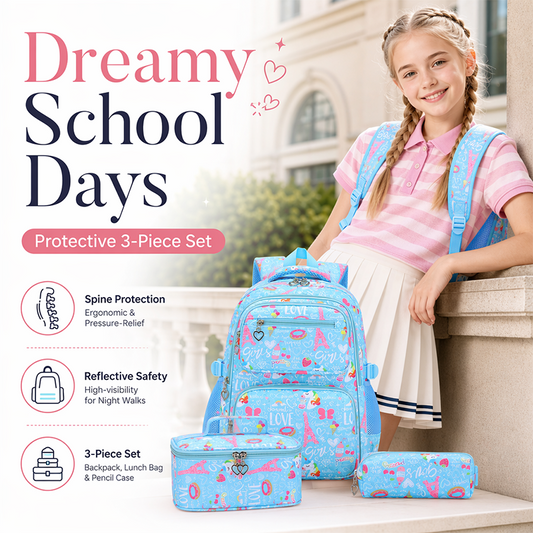 Lányok aranyos, többzsebes iskolai hátizsákja 🎒