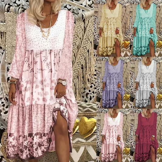 Női Patchwork Hosszú Ujjú Hétköznapi Ruha