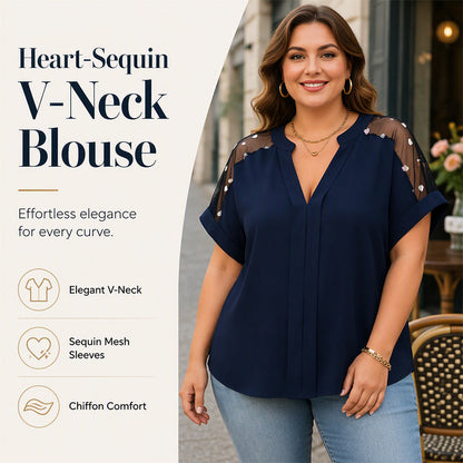 Női Plus Size Áttetsző Hálós V-nyakú Blúz