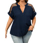 Női Plus Size Áttetsző Hálós V-nyakú Blúz