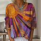 Női retró patchwork V-nyakú blúz