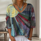 Női retró patchwork V-nyakú blúz