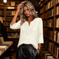 Women's V-Neck Lace Trim 3/4 Sleeve Tunic Top