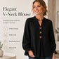 Női elegáns V-nyakú, fodros ujjú blúz