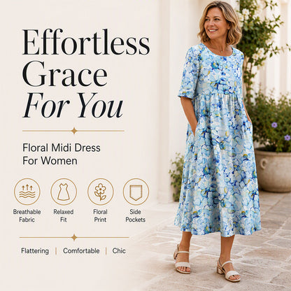✨Most népszerű 👗 Női rövid ujjú mintás ruha zsebekkel