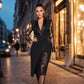 Női elegáns V-nyakú csipkeujjas bodycon ruha