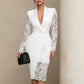 Női elegáns V-nyakú csipkeujjas bodycon ruha