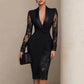Női elegáns V-nyakú csipkeujjas bodycon ruha