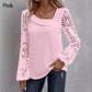 Női kivágott csipke patchwork hosszú ujjú felső