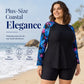 Női Plus Size Hosszú Ujjú Fürdőruha Rövidnadrággal