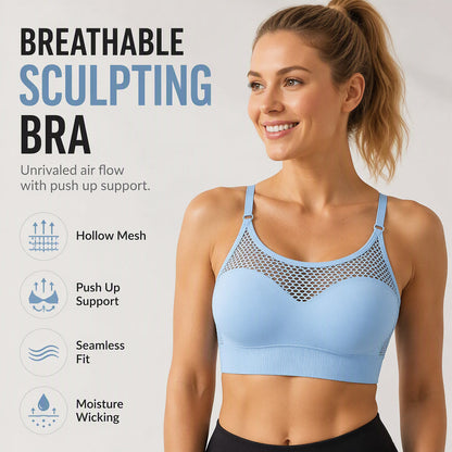 Sutien Sport Damă Push‑Up cu Plasă Transparentă, Confortabil pentru Antrenamente