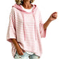 👚✨ Női Bő Szabású Csíkos Kapucnis Pulóver – 3/4 Ujjú Hoodie, Kényelmes & Stílusos Minden Napra