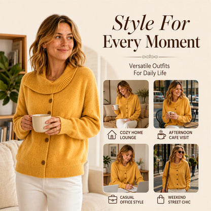 🧶✨ Női Szabálytalan Galléros Kötött Kardigán – Egyedi Részletek & Könnyed Elegancia