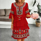 💃✨ Női Boho Etnikai Mintás Réteges Ruha – V-nyakú, Fodros Ujjú & Légáteresztő Nyári Viselet