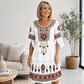 💃✨ Női Boho Etnikai Mintás Réteges Ruha – V-nyakú, Fodros Ujjú & Légáteresztő Nyári Viselet