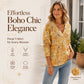 🌸✨ Női Boho Virágmintás V-nyakú Felső – Vintage Print, Puha Anyag & Egész Napos Kényelmes Viselet