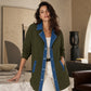 🧥 Női Farmer-Kötött Patchwork Dzseki – Modern Gallér, Prémium Minőség & Könnyed Elegáns Viselet