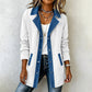 🧥 Női Farmer-Kötött Patchwork Dzseki – Modern Gallér, Prémium Minőség & Könnyed Elegáns Viselet