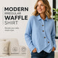 Női Waffle Kötött Gombos Ing – Aszimmetrikus Szegély, Puha Légáteresztő Anyag & Hétköznapi Elegancia