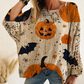 🎃 Legújabb dizájn | Női Halloween-i tökös mintás denevérszárnyú kötött pulóver